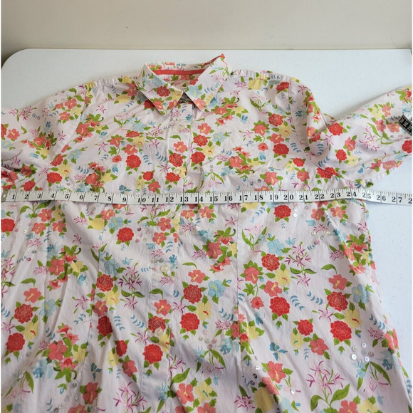 CJ Banks Orange Floral Print Sequin Long Sleeve Button Down Shirt Womens Size XL - Picture 4 of 11